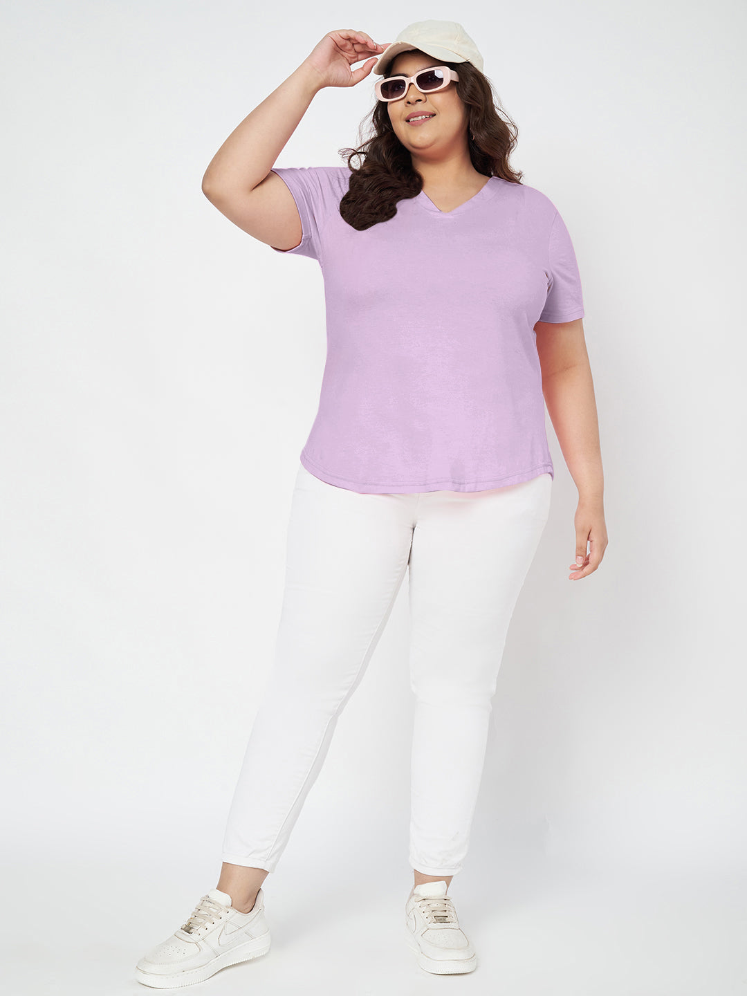 Plus Size V-Neck Cotton T-shirt
