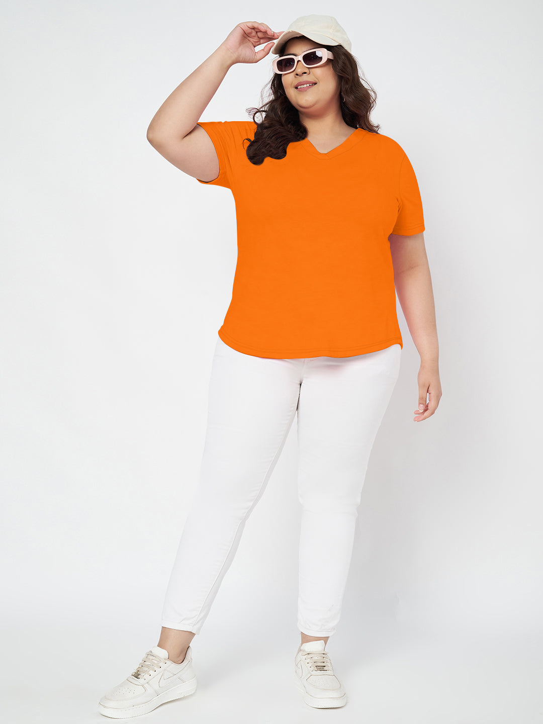 Plus Size V-Neck Cotton T-shirt