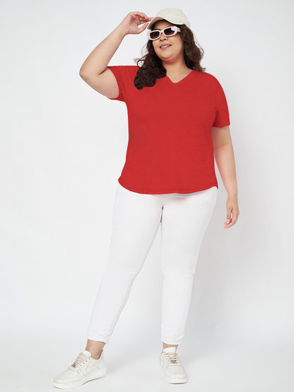 Plus Size V-Neck Cotton T-shirt