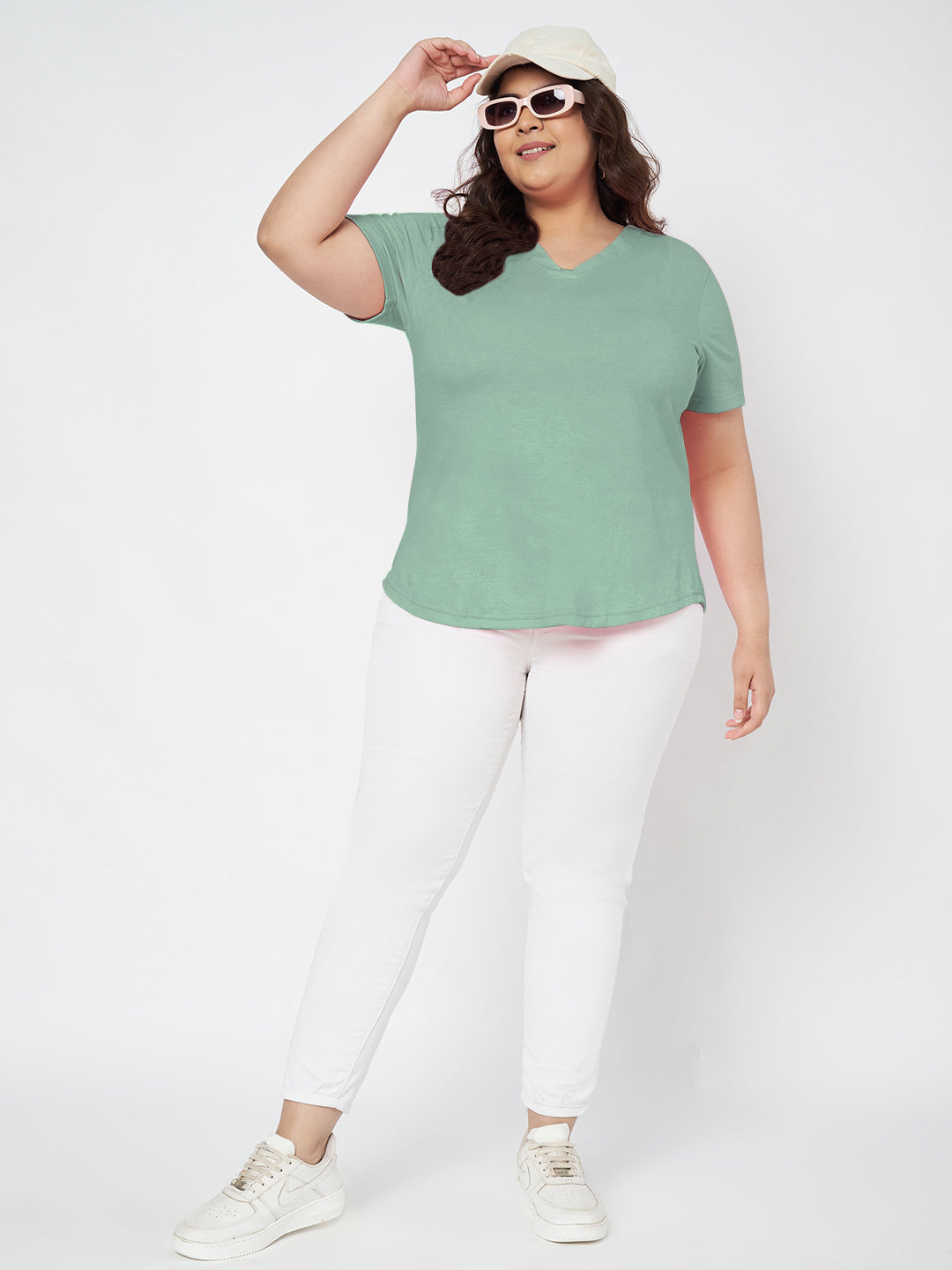 Plus Size V-Neck Cotton T-shirt