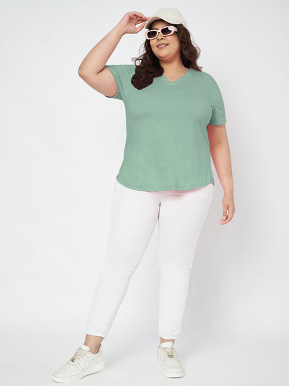Plus Size V-Neck Cotton T-shirt