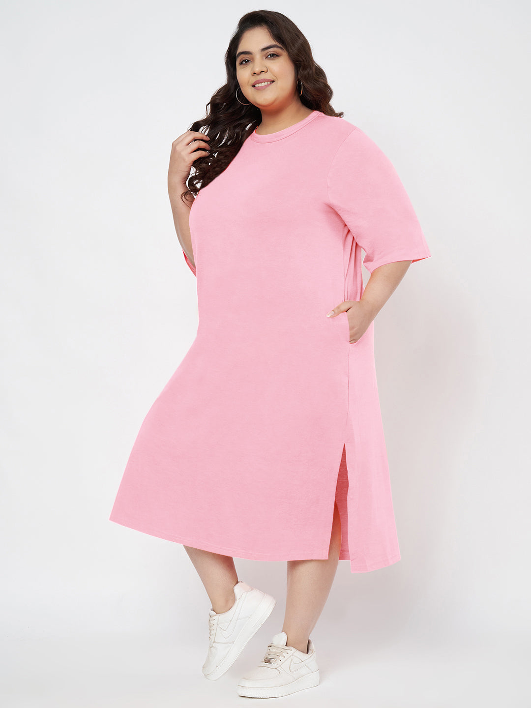 Plus Size Cotton T-shirt Midi Dress