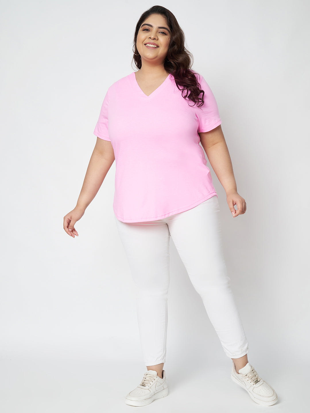 Plus Size V-Neck Cotton T-shirt
