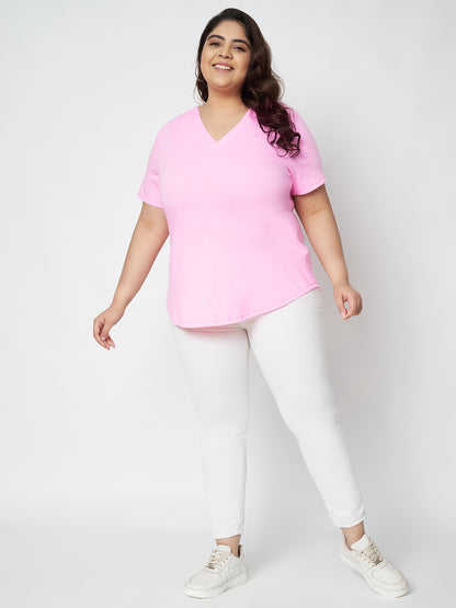 Plus Size V-Neck Cotton T-shirt