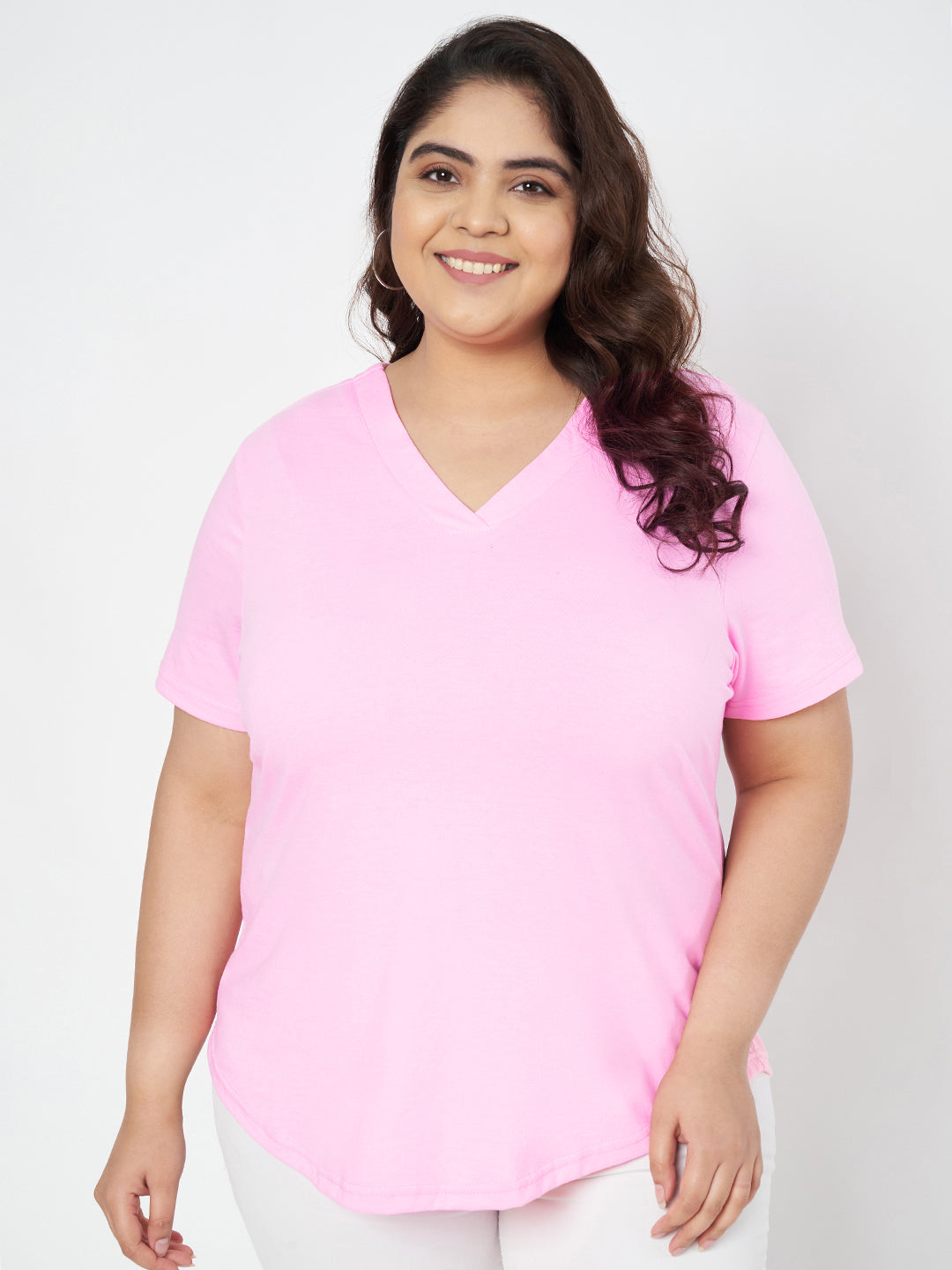 Plus Size V-Neck Cotton T-shirt