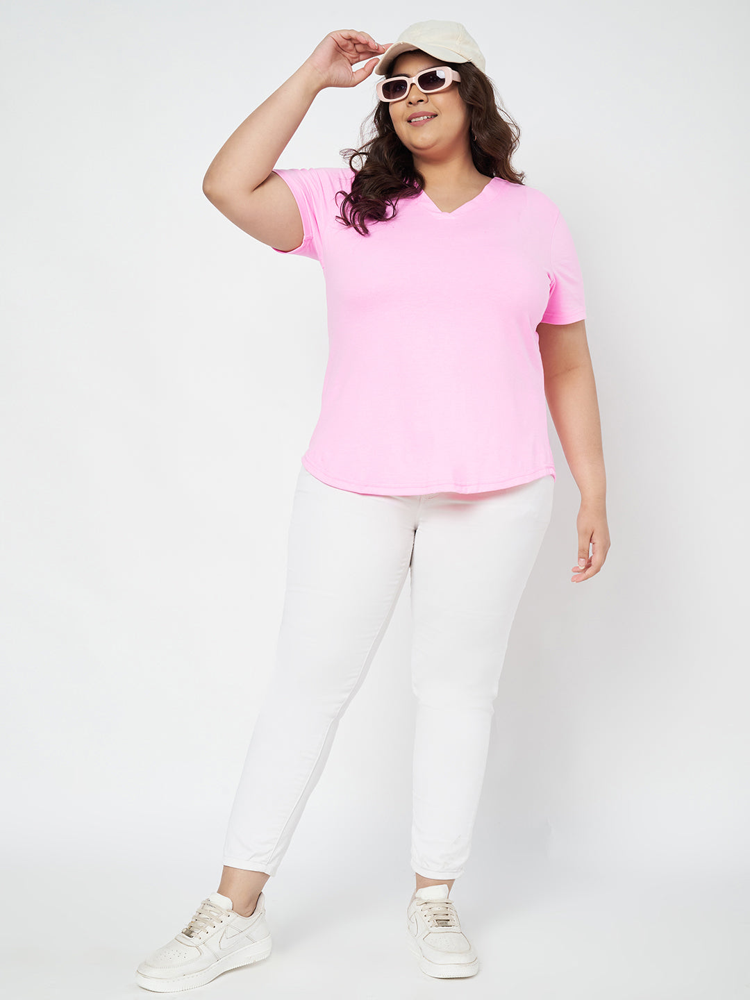 Plus Size V-Neck Cotton T-shirt