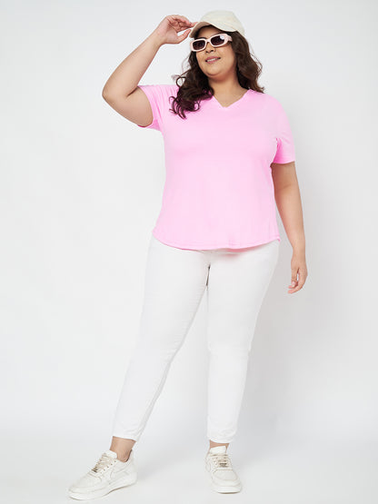 Plus Size V-Neck Cotton T-shirt