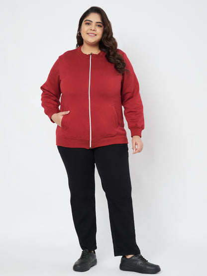 Pluslane Solid Fleece Bomber Jacket