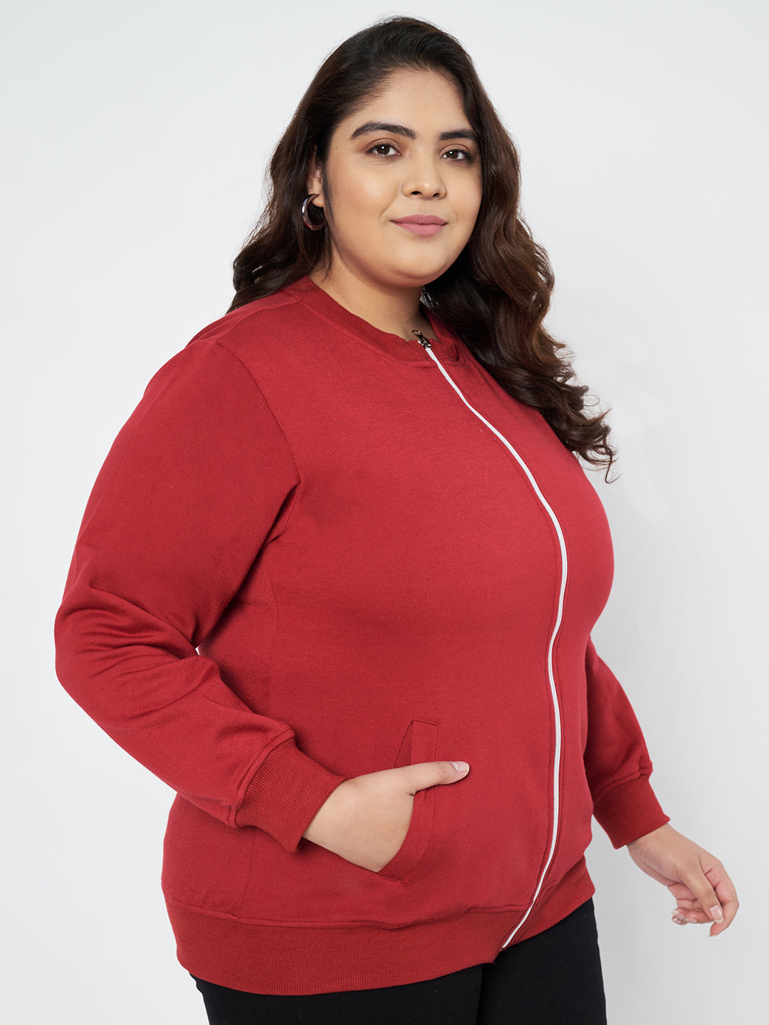 Pluslane Solid Fleece Bomber Jacket