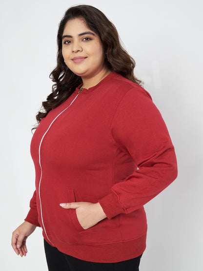 Pluslane Solid Fleece Bomber Jacket