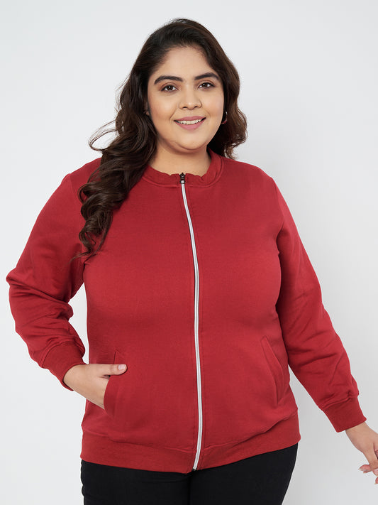 Pluslane Solid Fleece Bomber Jacket