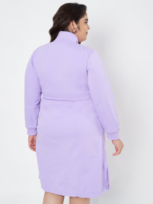 Pluslane Solid Mock Neck A-Line Midi Dress