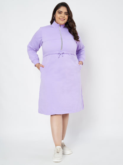 Pluslane Solid Mock Neck A-Line Midi Dress