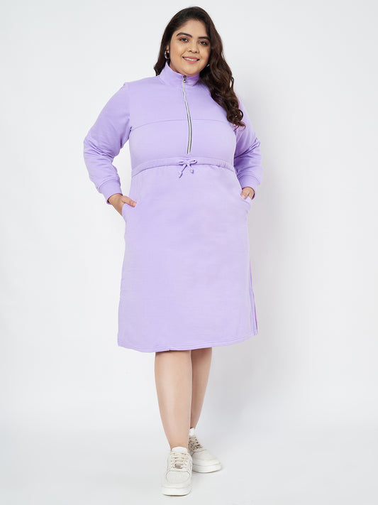 Pluslane Solid Mock Neck A-Line Midi Dress