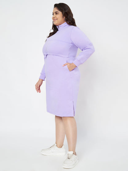 Pluslane Solid Mock Neck A-Line Midi Dress