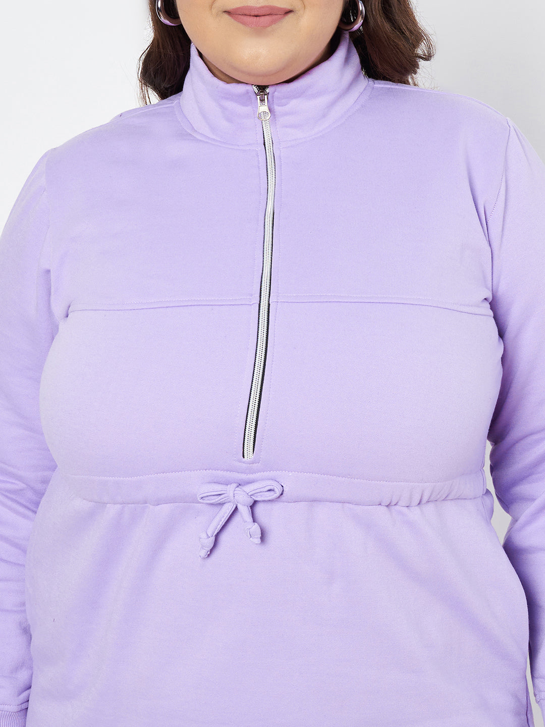 Pluslane Solid Mock Neck A-Line Midi Dress