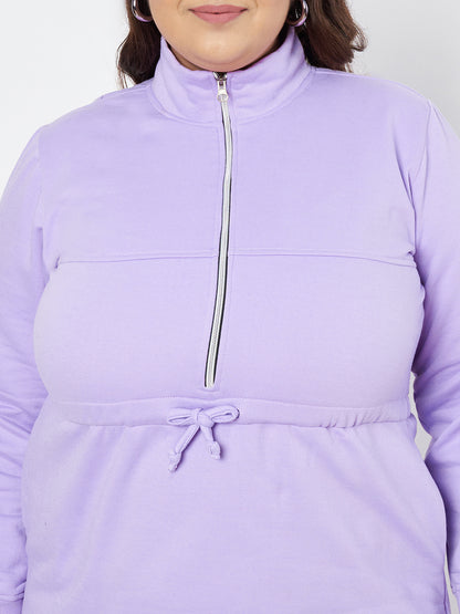Pluslane Solid Mock Neck A-Line Midi Dress