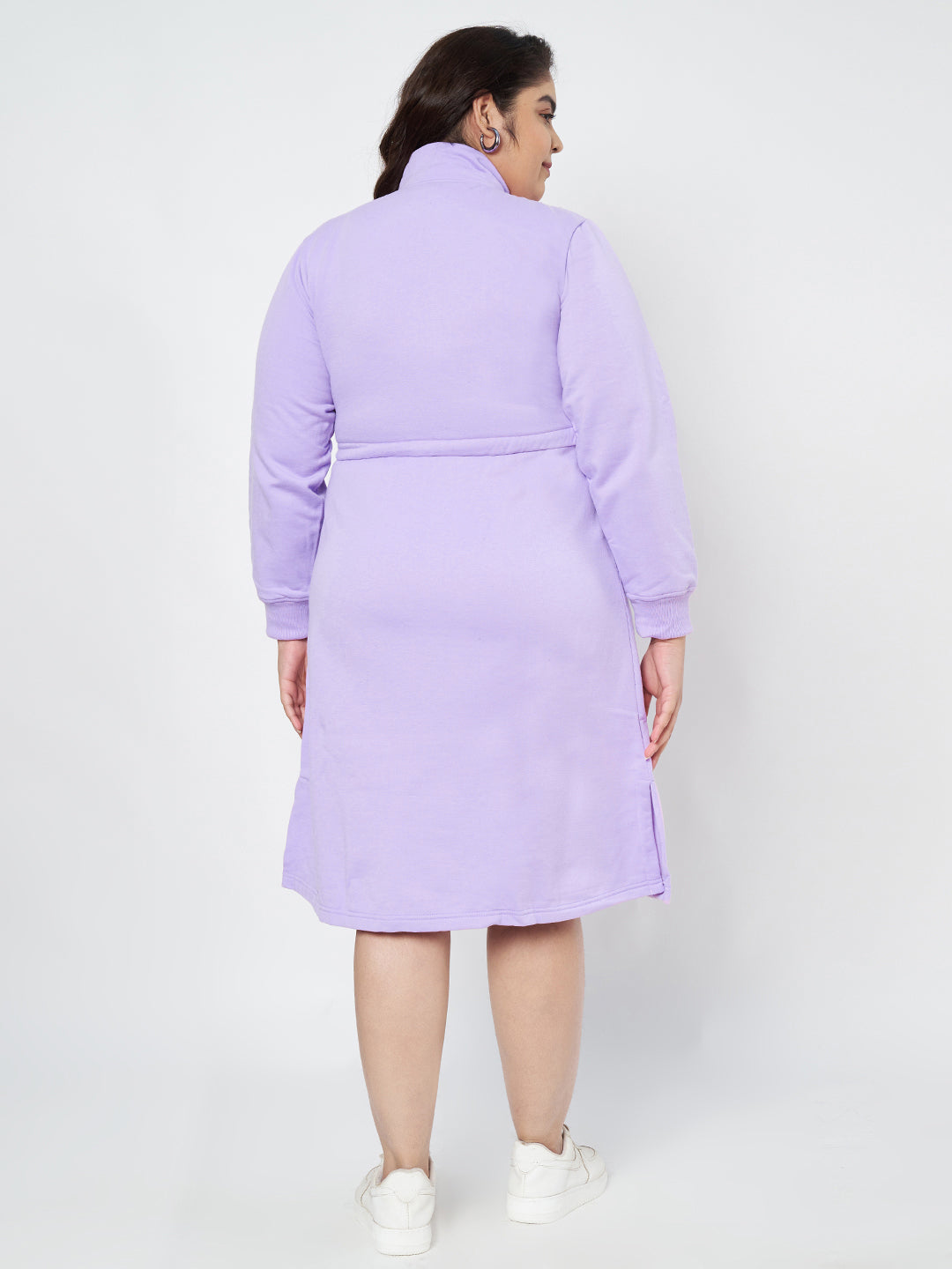 Pluslane Solid Mock Neck A-Line Midi Dress