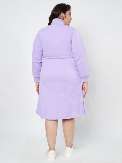 Pluslane Solid Mock Neck A-Line Midi Dress