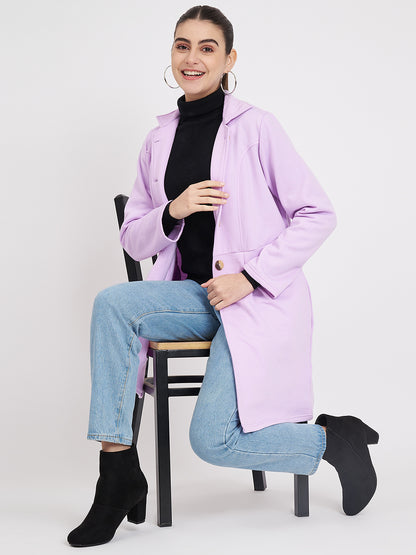 Notched Collar Hip Length Fleece Overcoat