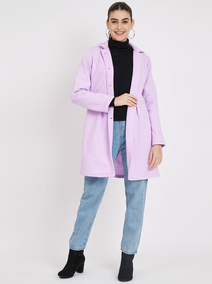 Notched Collar Hip Length Fleece Overcoat