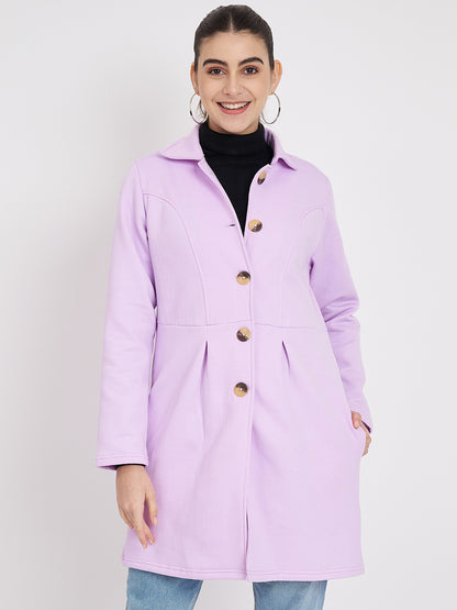 Notched Collar Hip Length Fleece Overcoat