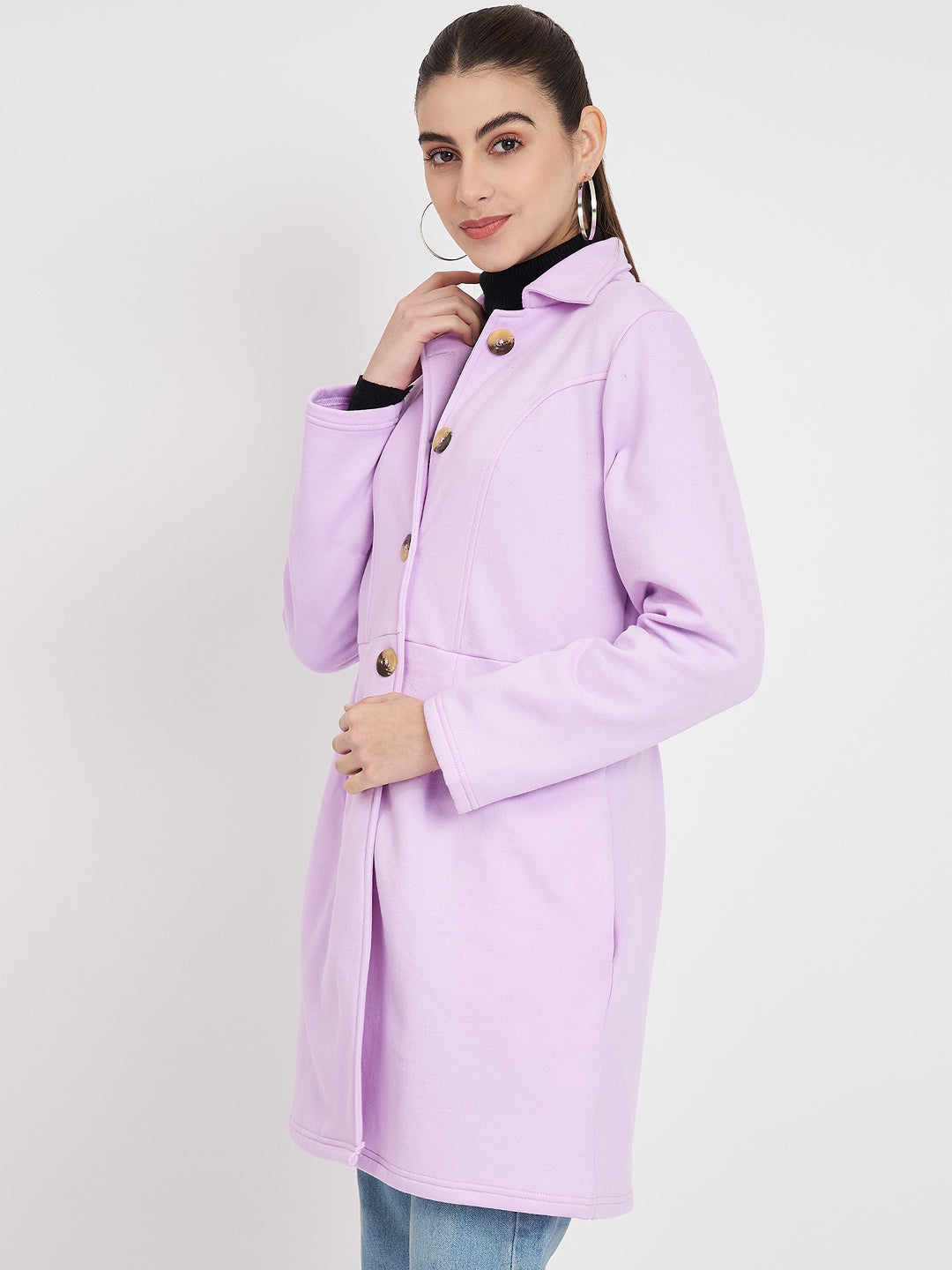 Notched Collar Hip Length Fleece Overcoat
