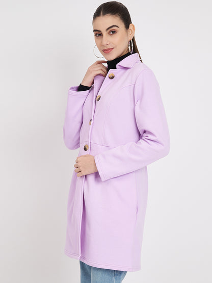 Notched Collar Hip Length Fleece Overcoat