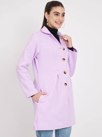 Notched Collar Hip Length Fleece Overcoat