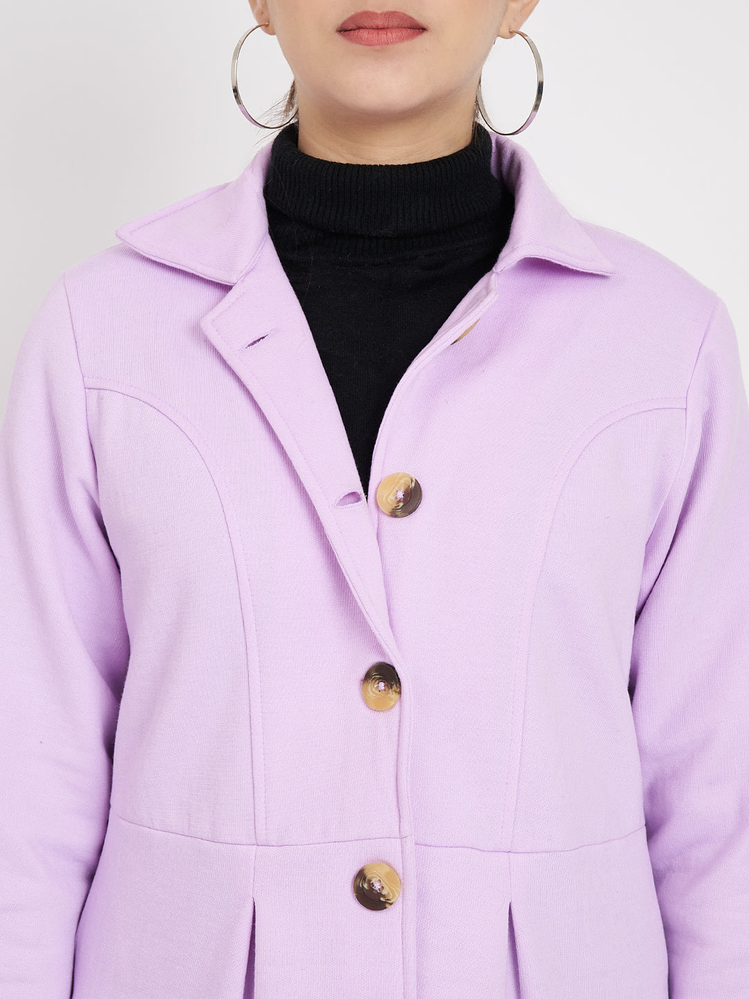 Notched Collar Hip Length Fleece Overcoat