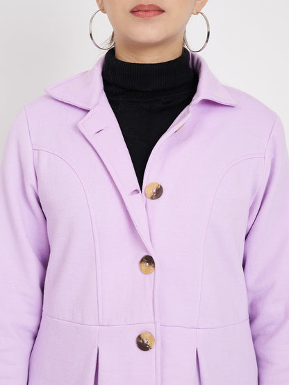 Notched Collar Hip Length Fleece Overcoat