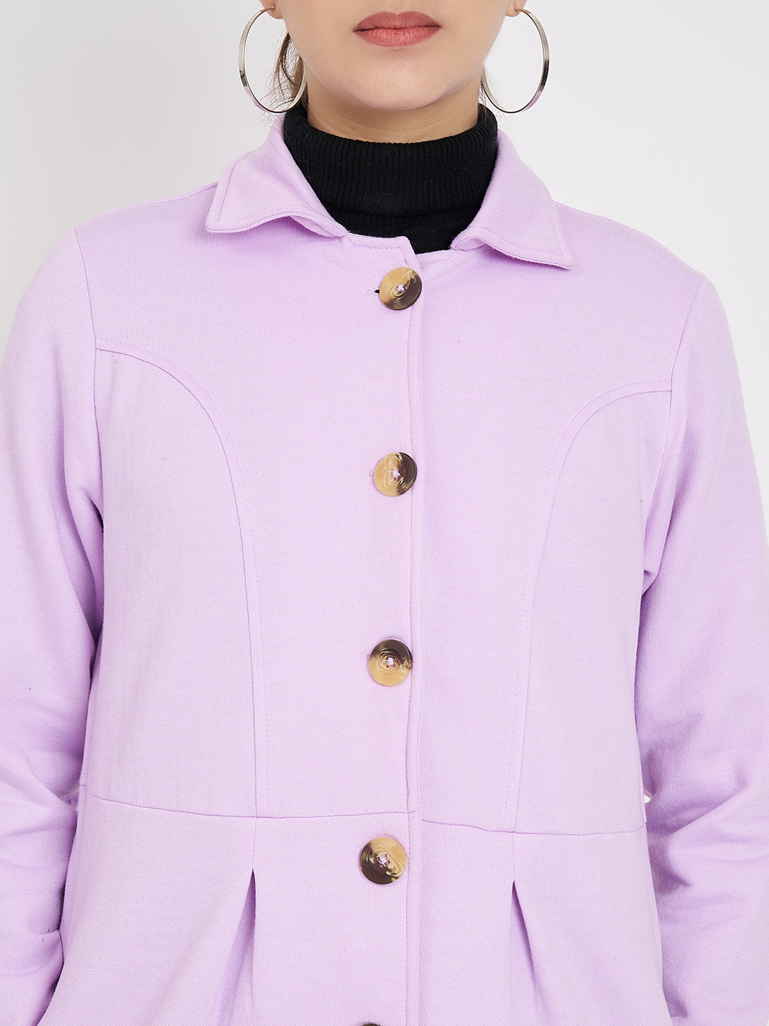 Notched Collar Hip Length Fleece Overcoat