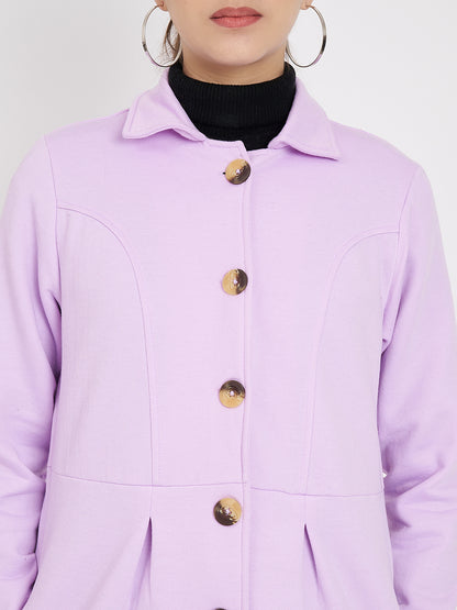 Notched Collar Hip Length Fleece Overcoat