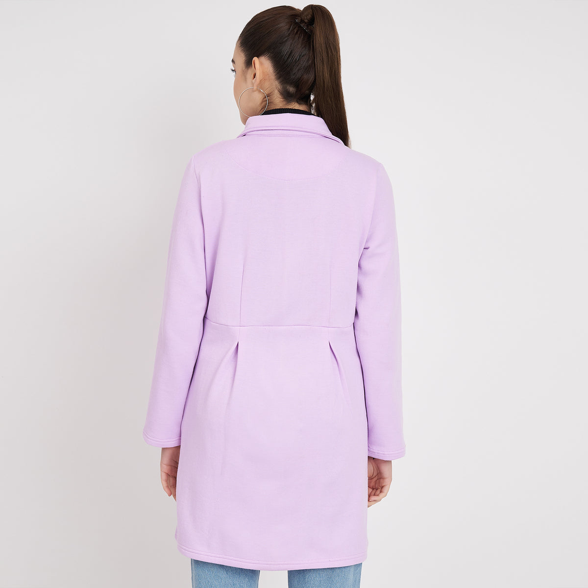 Notched Collar Hip Length Fleece Overcoat