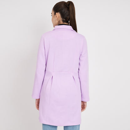 Notched Collar Hip Length Fleece Overcoat