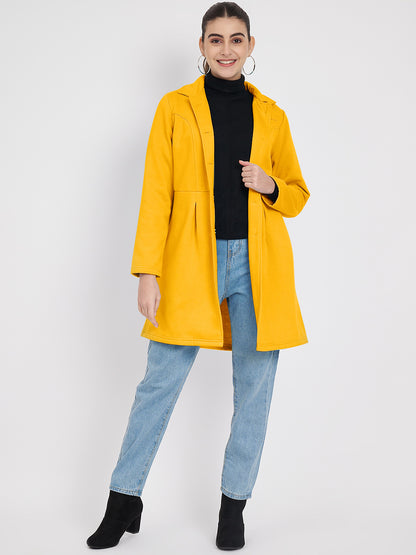 Notched Collar Hip Length Fleece Overcoat