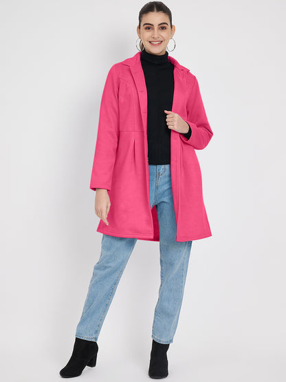 Notched Collar Hip Length Fleece Overcoat