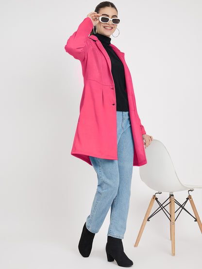Notched Collar Hip Length Fleece Overcoat