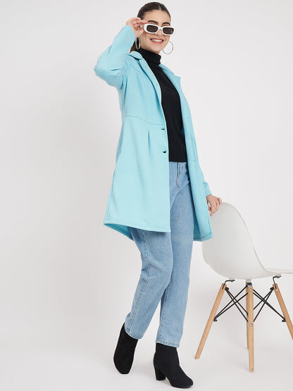 Notched Collar Hip Length Fleece Overcoat