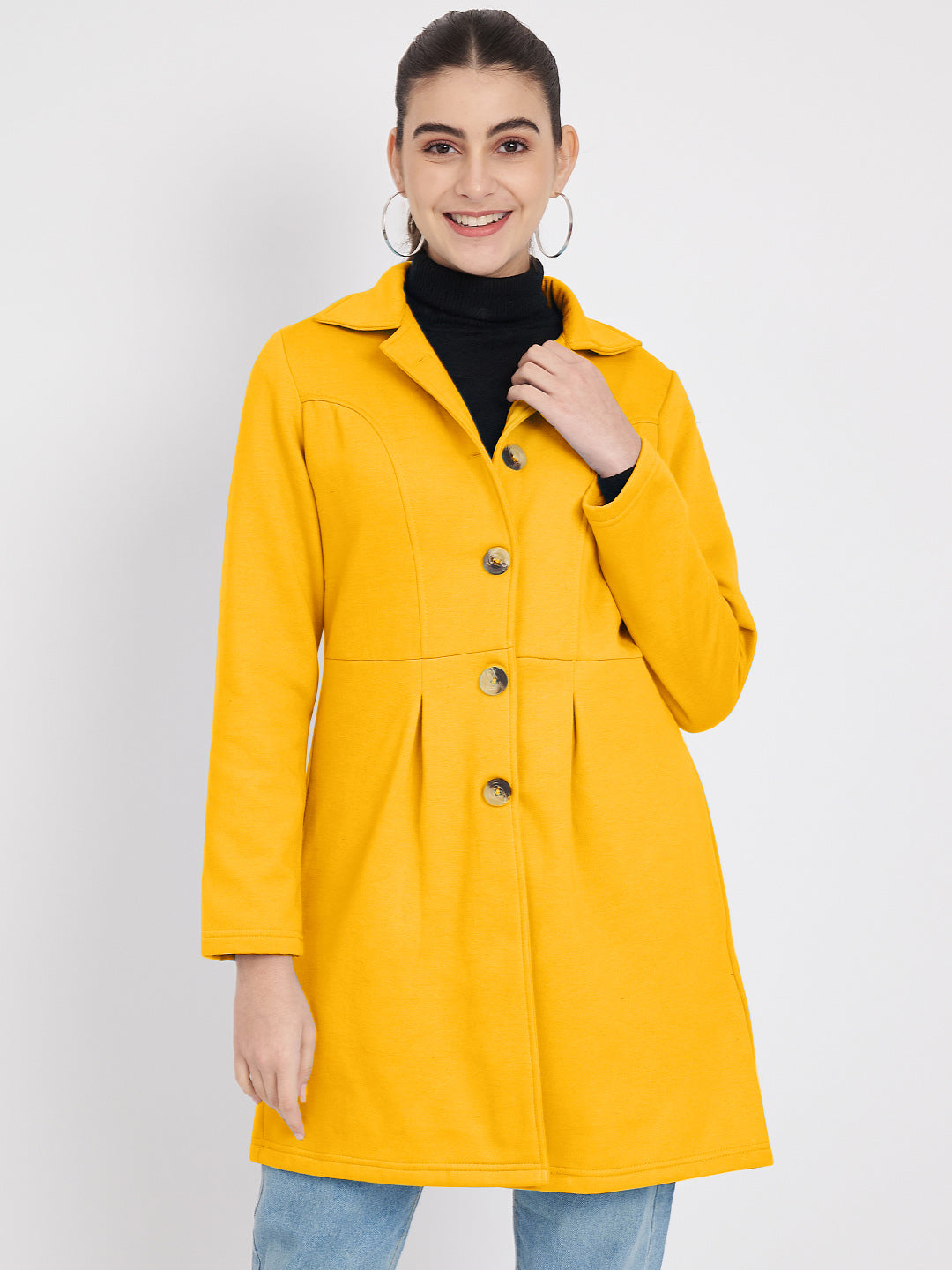 Notched Collar Hip Length Fleece Overcoat