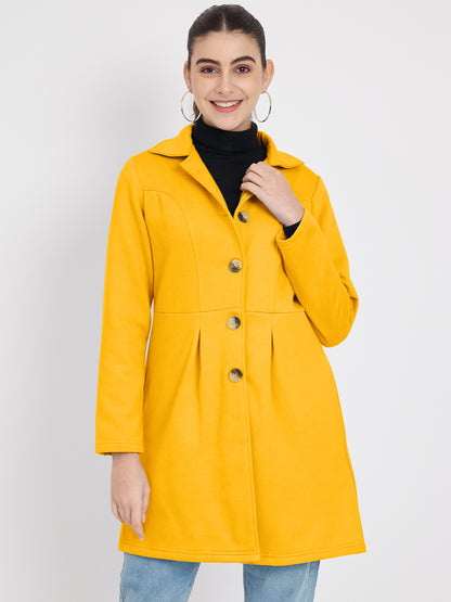 Notched Collar Hip Length Fleece Overcoat