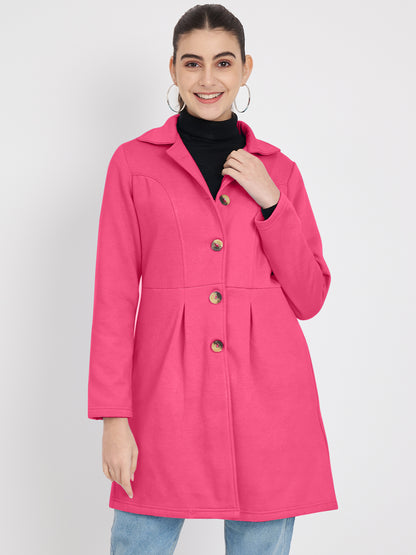 Notched Collar Hip Length Fleece Overcoat