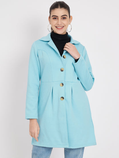 Notched Collar Hip Length Fleece Overcoat
