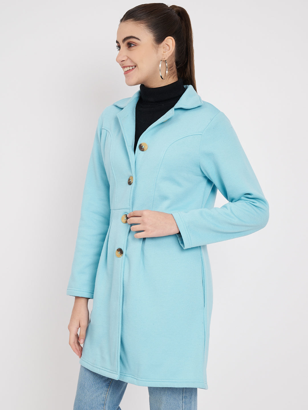 Notched Collar Hip Length Fleece Overcoat