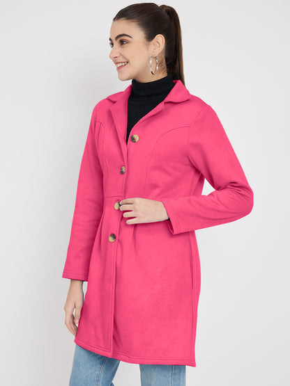 Notched Collar Hip Length Fleece Overcoat