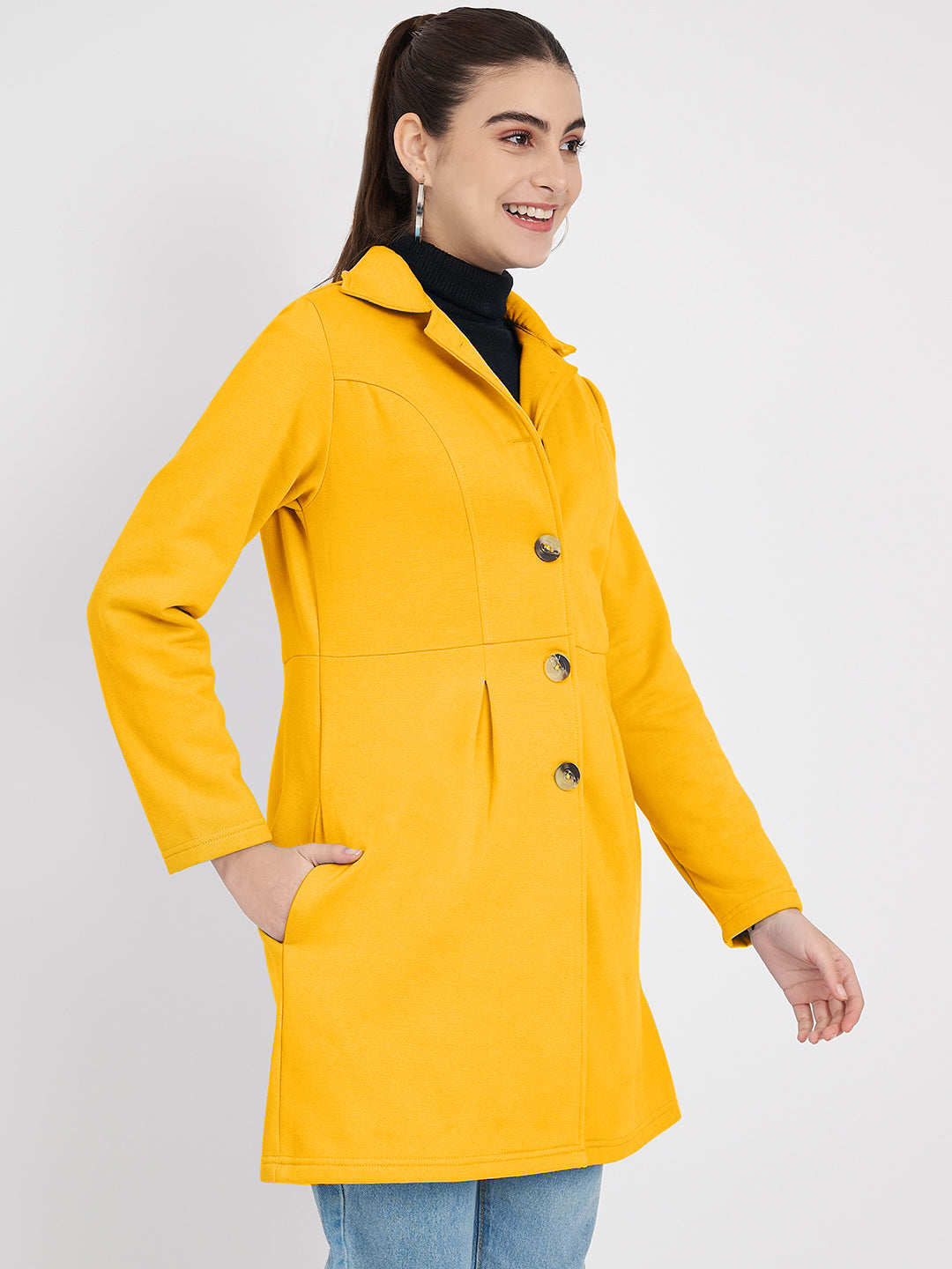 Notched Collar Hip Length Fleece Overcoat