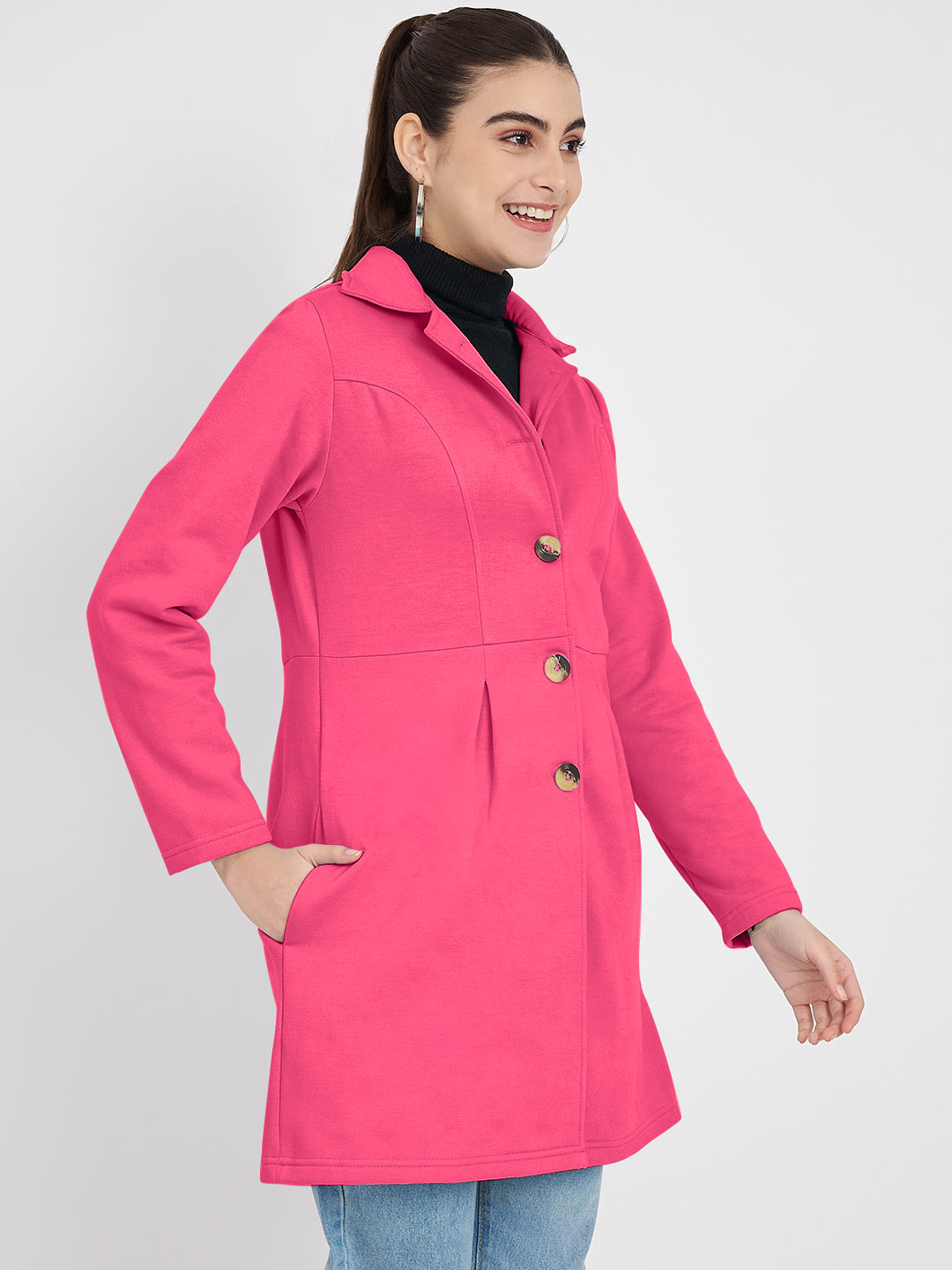 Notched Collar Hip Length Fleece Overcoat