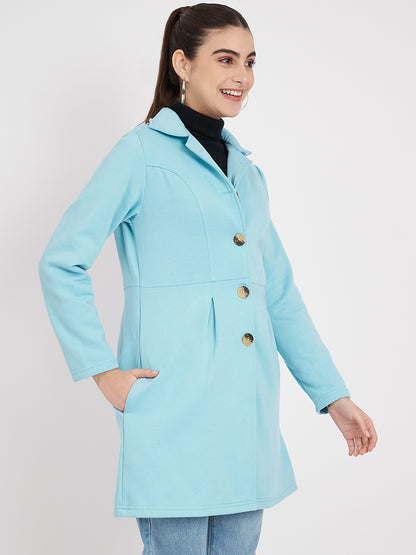 Notched Collar Hip Length Fleece Overcoat
