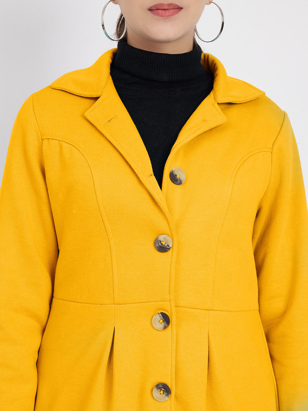 Notched Collar Hip Length Fleece Overcoat