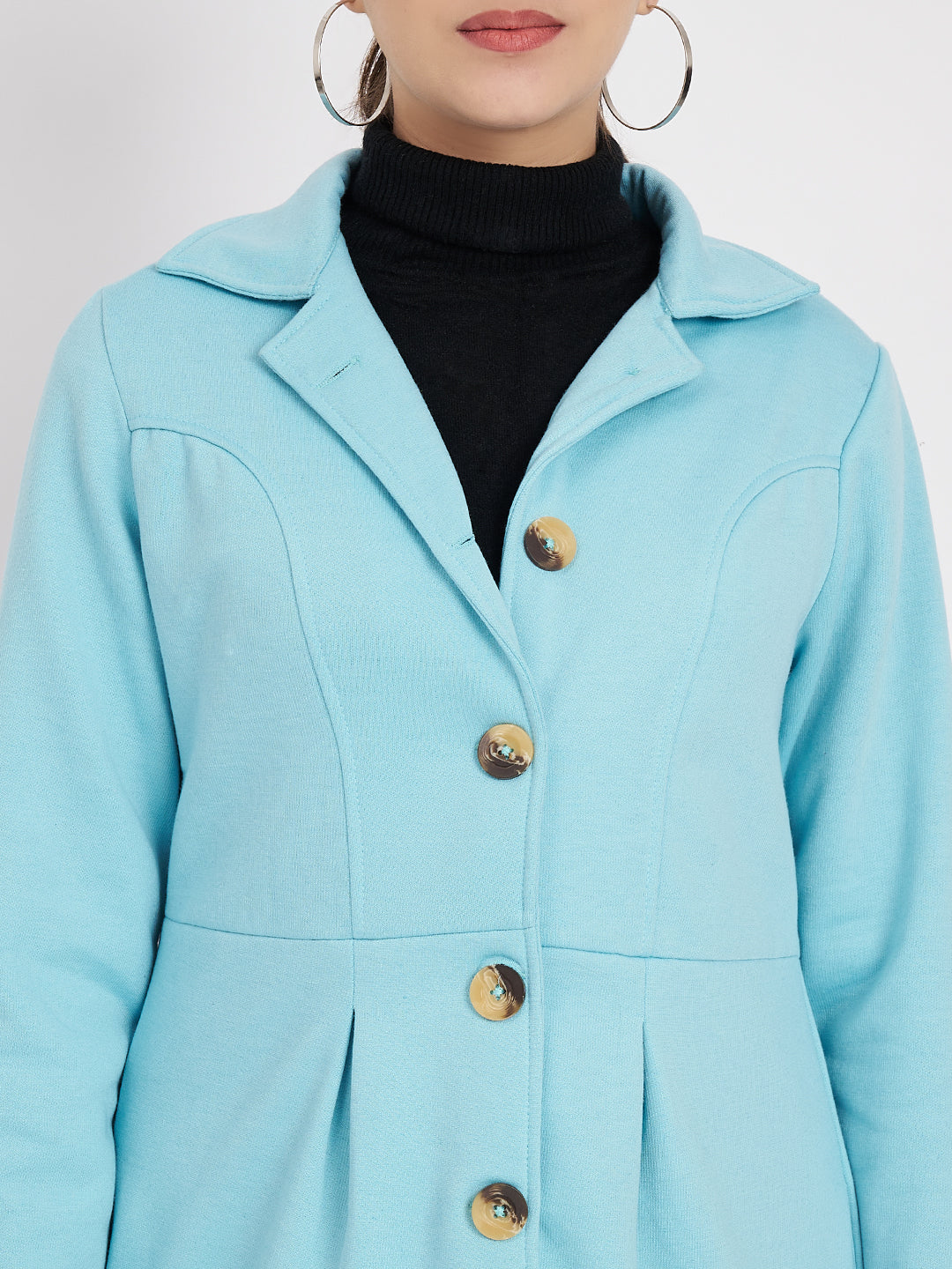 Notched Collar Hip Length Fleece Overcoat